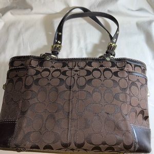 Coach Gallery Brown Signature Canvas Leather Trim Tote Handbag Purse 11237